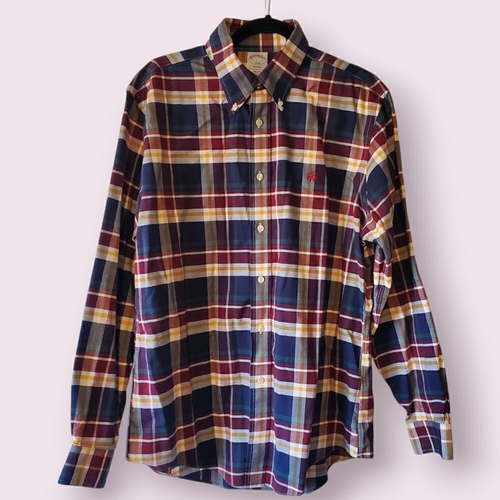 Brooks Brothers Regent Multi Colored Plaid Men's L Button Down Long Sleeve Shirt